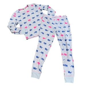 Roudelain elephant Print fleece Pajama coordinated Set pink/ blue size large
